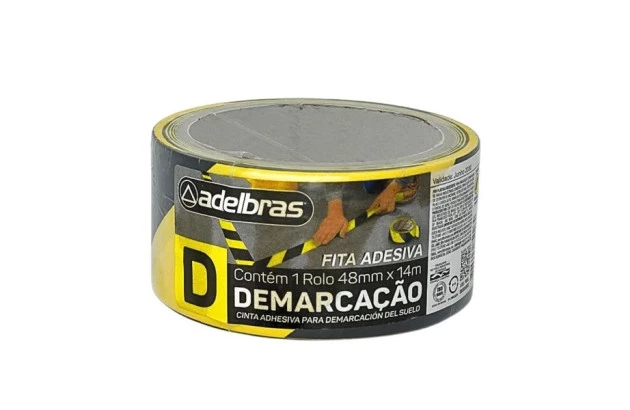 FITA ADESIVA PARA DEMARCAÇÃO DE SOLO 48MM X 14M ZEBRADA 910 | ADELBRAS