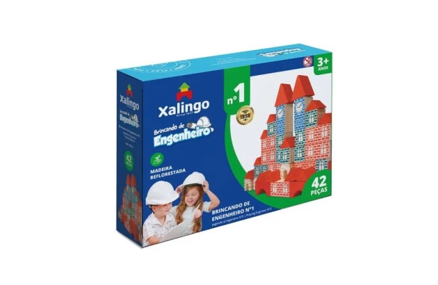 BRINQUEDO EDUCATIVO BRINCANDO DE ENGENHEIRO N 1 42 PEÇAS XALINGO