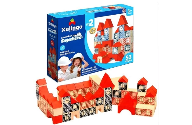 BRINQUEDO EDUCATIVO BRINCANDO DE ENGENHEIRO N 2 53 PEÇAS XALINGO