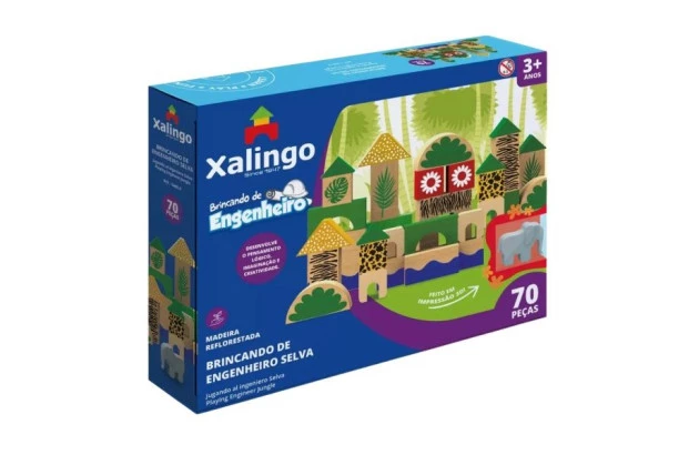 BRINQUEDO EDUCATIVO BRINCANDO DE ENGENHEIRO BLOCOS DE MONTAR SELVA 70 PEÇAS XALINGO