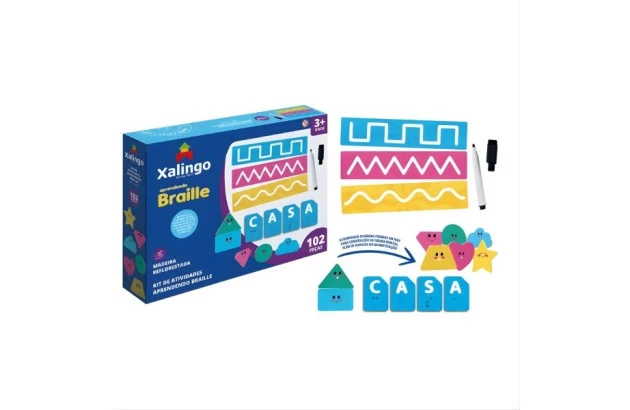 BRINQUEDO EDUCATIVO KIT DE ATIVIDADES APRENDENDO BRAILLE + 3ANOS | XALINGO