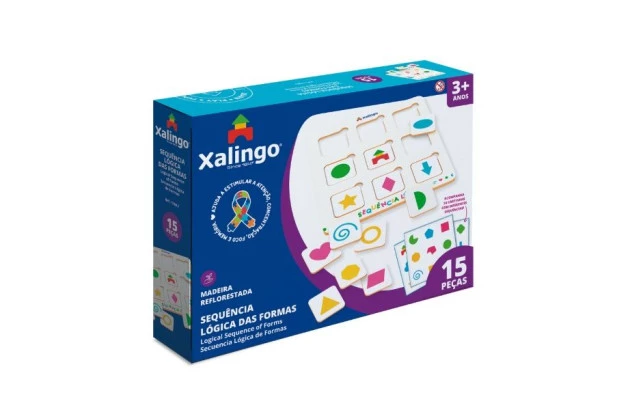 BRINQUEDO EDUCATIVO SEQUENCIA LÓGICA DAS FORMAS 15 PEÇAS + 3 ANOS XALINGO | LINHA INCLUSIVA