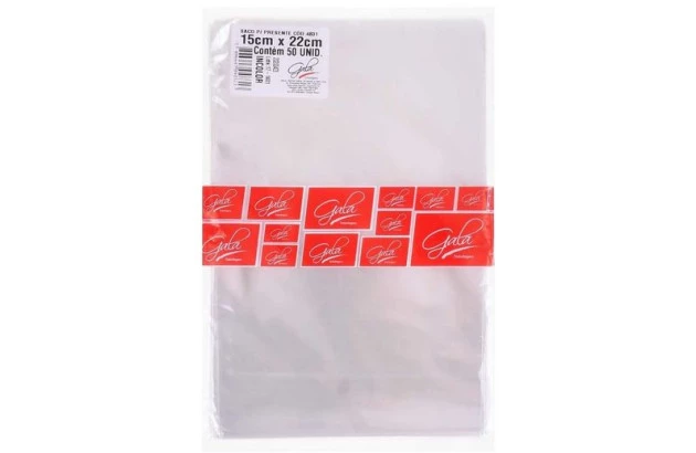 SACO PARA PRESENTE TRANSPARENTE 15X22 CM INCOLOR POLIPROPILENO PLÁSTICO - PACOTE COM 50 UND | GALA