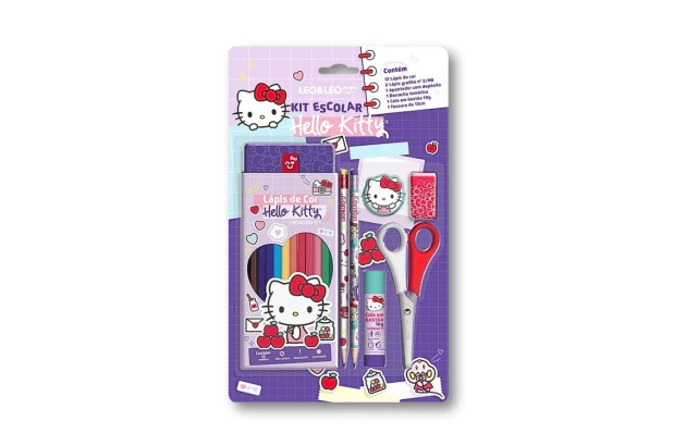 KIT ESCOLAR HELLO KITTY LÁPIS DE COR 12 CORES LEO&LEO - 71616
