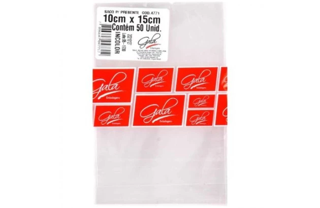SACO PARA PRESENTE TRANSPARENTE 25X35 CM INCOLOR POLIPROPILENO PLÁSTICO - PACOTE COM 50 UND | GALA