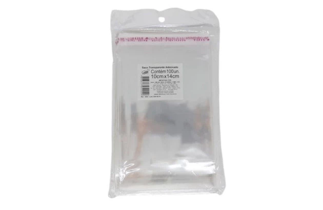 SACO ADESIVADO TRANSPARENTE 10X14CM COM ABA INCOLOR POLIPROPILENO PLÁSTICO - PACOTE 100 UND | GALA