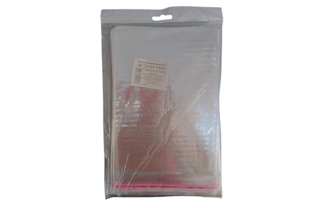 SACO ADESIVADO TRANSPARENTE 15X21CM COM ABA INCOLOR POLIPROPILENO PLÁSTICO - PACOTE 100 UND | GALA