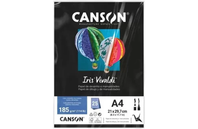 BLOCO COLORIDO NA MASSA DE DESENHO LISO A4 185G/M² PRETO 25 FOLHAS | CANSON IRIS VIVALDI