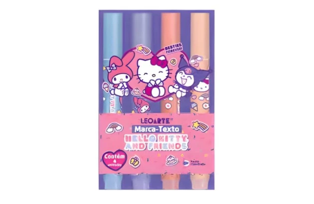 MARCA TEXTO HELLO KITTY - ESTOJO 4 CORES PONTA CHANFRADA LEOARTE - 10148