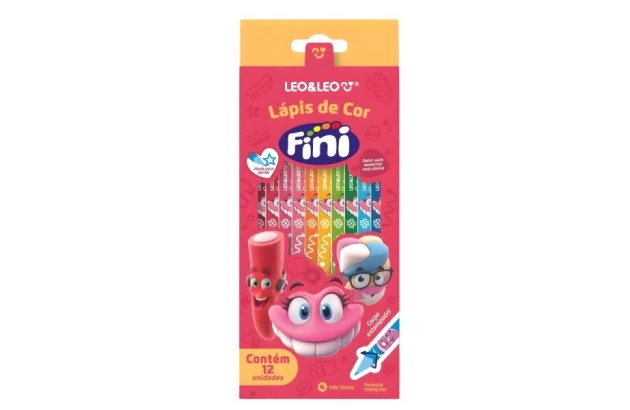 LÁPIS DE COR 12 CORES FINI DE MADEIRA FORMATO TRIANGULAR| LEONORA 10581