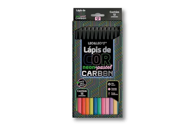 LÁPIS DE COR 12 CORES NEON + PASTEL CARBON LINE LEO&LEO - 4434