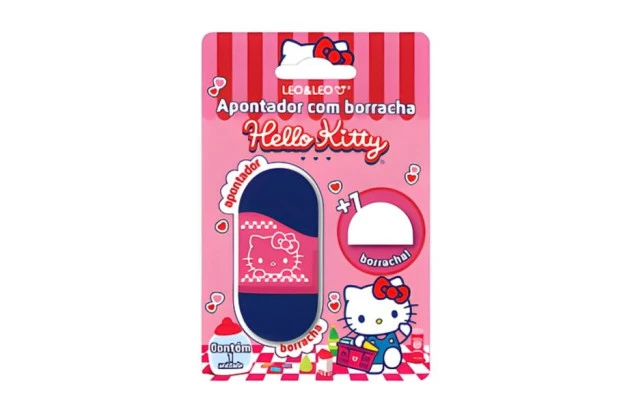 APONTADOR 1 FURO COM DEPÓSITO + BORRACHA HELLO KITTY | LEONORA 74010