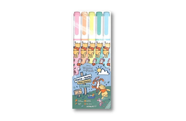 MARCA TEXTO COM DUAS PONTAS DO POOH  - ESTOJO 5 CORES PASTEL  LEO&LEO - 94150