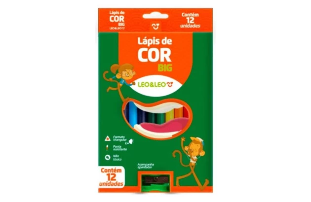 LAPIS DE COR 12 CORES BIG TRIANGULAR COM APONTADOR LEONORA