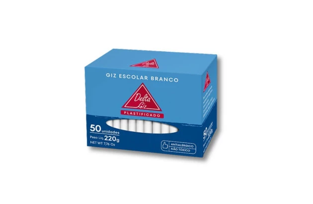 GIZ ESCOLAR BRANCO PLASTIFICADO 220G 50 PALITOS - ANTIALÉGICO E NÃO TÓXICO | DELTA 0030