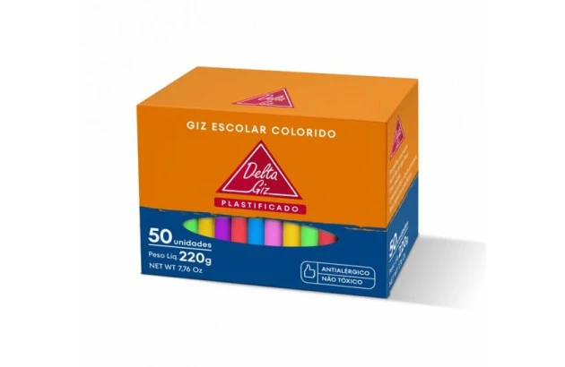 GIZ ESCOLAR CORES PLASTIFICADO 220G 50 UNIDADES ANTIALERGICO NÃO TÓXICO | DELTA 0031