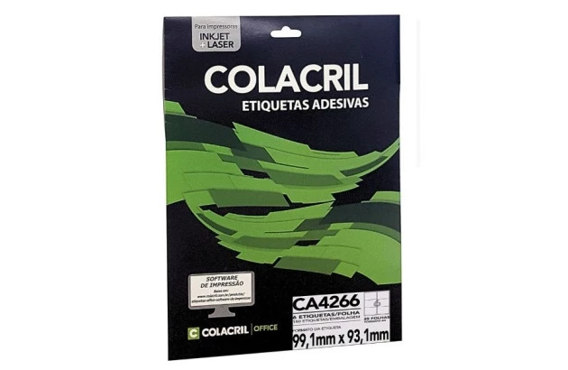 ETIQUETA ADESIVA A4 6 99,1X93,1 MM 25 FOLHAS BRANCA - IMPRESSORA INJET OU LASER  | COLACRIL CA4266