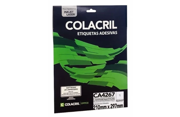 ETIQUETA ADESIVA A4 1 210X297MM 25 FOLHAS BRANCA - IMPRESSORA INJET OU LASER  | COLACRIL CA4267