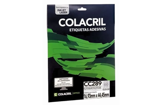 ETIQUETA ADESIVA CARTA 60 16,9X44,45MM 25 FOLHAS BRANCA - IMPRESSORA INJET OU LASER | COLACRIL CC289