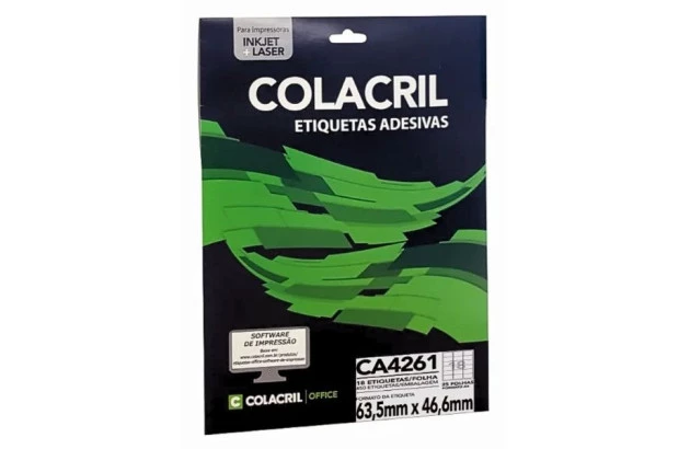 ETIQUETA ADESIVA A4 18 63,5X46,6MM 25 FOLHAS BRANCA - IMPRESSORA INJET OU LASER  | COLACRIL CA4261