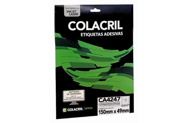 ETIQUETA ADESIVA A4 5 150X49 MM 25 FOLHAS BRANCA - IMPRESSORA INJET OU LASER  | COLACRIL CA4247