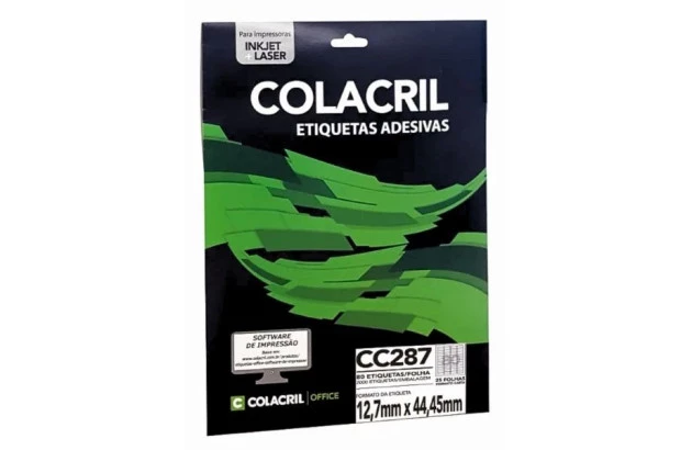ETIQUETA ADESIVA CARTA 80 12,7X44,45MM 25 FOLHAS BRANCA - IMPRESSORA INJET OU LASER | COLACRIL CC287