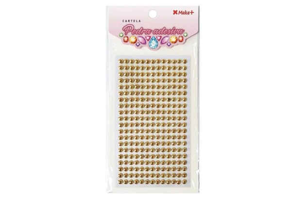 CARTELA DE ADESIVO 3D MEIA PEROLA OURO METAL 6MM | MAKE+ REF 5332