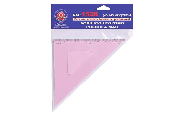 ESQUADRO ACRÍLICO  45° 45° 90° 28 CM COM ESCALA MODELO 1528 - TRIDENT