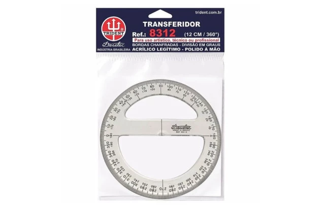 TRANSFERIDOR ACRÍLICO 360° 12 CM 3MM ESPESSURA | TRIDENT MOD. 8312
