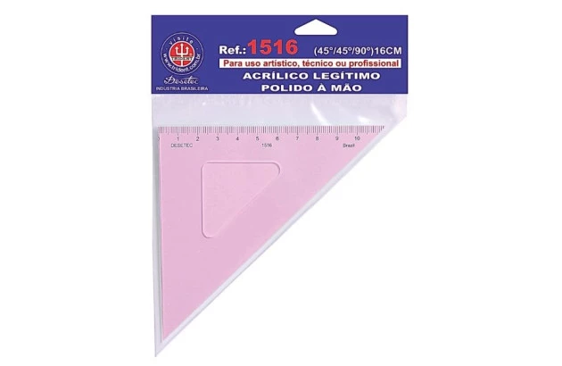 ESQUADRO ACRÍLICO 45° 45° 90° 16CM COM ESCALA MODELO 1516 - TRIDENT