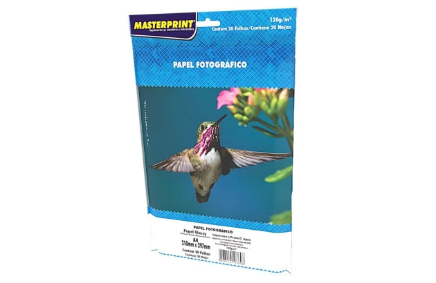 PAPEL FOTOGRÁFICO GLOSSY 120G/M² A4 20 FOLHAS BRANCO  - IMPRESSÃO JATO DE TINTA | MASTERPRINT