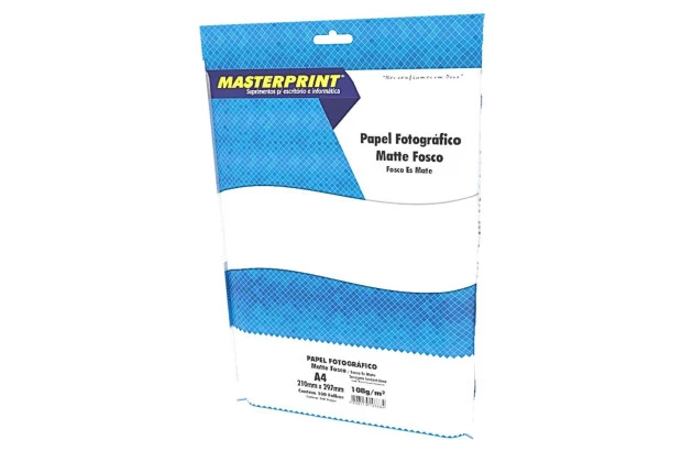 PAPEL FOTOGRÁFICO MATTE FOSCO 108G/M² A4 100 FOLHAS BRANCO  - IMPRESSÃO JATO DE TINTA | MASTERPRINT