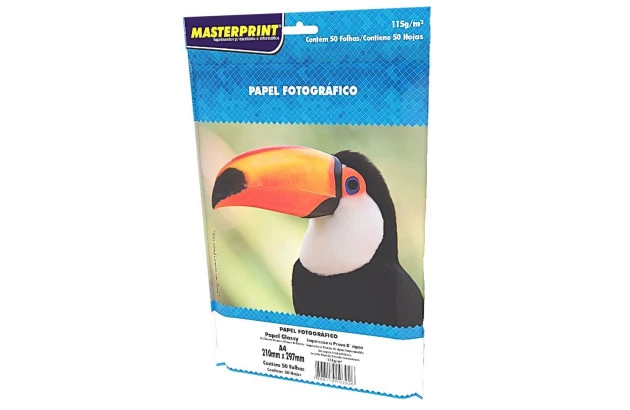 PAPEL FOTOGRÁFICO GLOSSY 115G/M² A4 50 FOLHAS BRANCO  - IMPRESSÃO JATO DE TINTA | MASTERPRINT