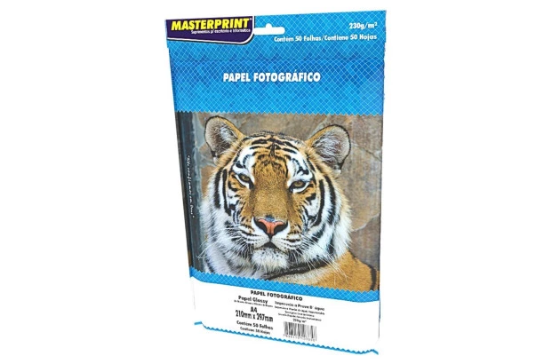 PAPEL FOTOGRÁFICO GLOSSY 230G/M² A4 50 FOLHAS BRANCO  - IMPRESSÃO JATO DE TINTA | MASTERPRINT