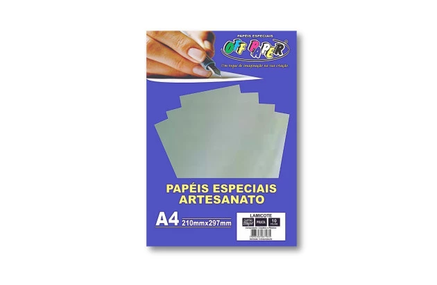 PAPEL LAMICOTE PRATA A4 250G PACOTE COM 10 FOLHAS OFFPAPER