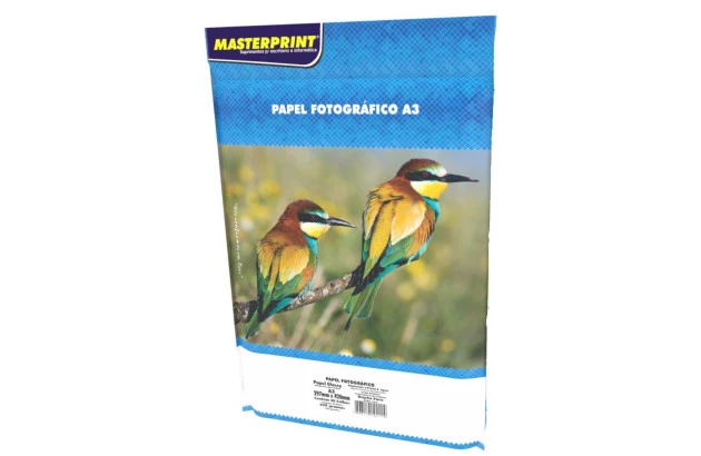 PAPEL FOTOGRÁFICO DUPLA FACE GLOSSY 180G/M² A3 20 FOLHAS BRANCO  - JATO DE TINTA | MASTERPRINT