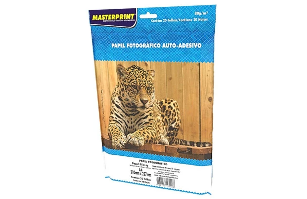 PAPEL FOTOGRÁFICO AUTO ADESIVO GLOSSY 80G/M² A4 20 FOLHAS BRANCO - JATO DE TINTA | MASTERPRINT