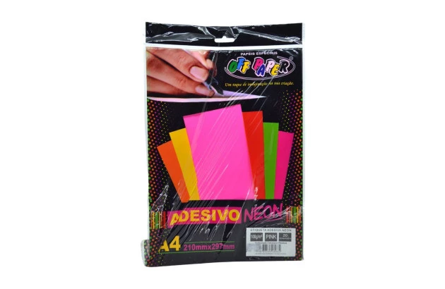 ETIQUETA ADESIVA NEON PINK 100G A4 PACOTE 20 FOLHAS OFFPAPER.