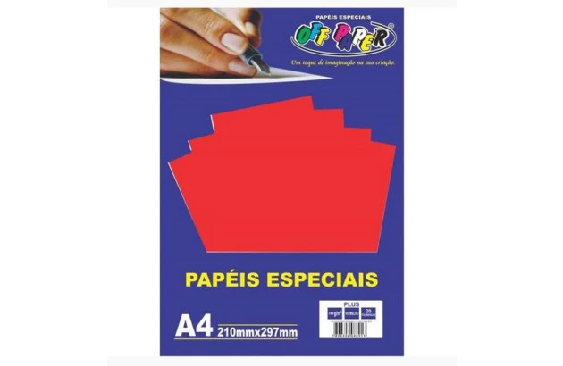 PAPEL ESPECIAL PLUS A4 180G VERMELHO 20FLS TINGIDO NA MASSA | OFF PAPER