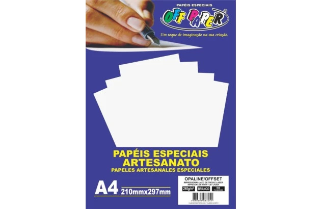 PAPEL OPALINE OFFSET BRANCO A4 240G 50FLS 210X297MM - JATO DE TINTA | OFF PAPER