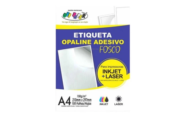PAPEL ADESIVO OPALINE BRANCO FOSCO A4 100FLS 210X297MM - JATO DE TINTA | OFF PAPER