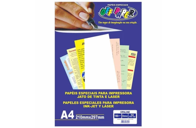 PAPEL OPALINE BRANCO A4 180G 50FLS 210X297MM - JATO DE TINTA | OFF PAPER