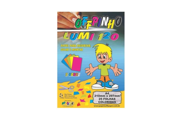 BLOCO PAPEL CRIATIVO LUMI 5 CORES A4 120G 25 FOLHAS OFF PAPER