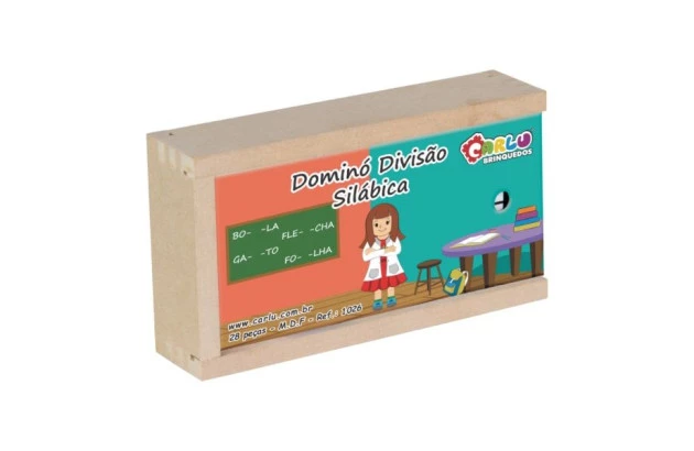 BRINQUEDO DOMINO DIVISÃO SILÁBICA 28 PEÇAS MDF 1026 CARLU