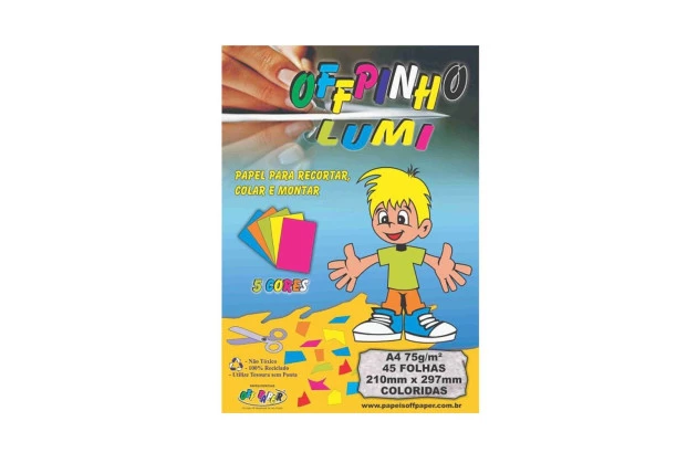 BLOCO DE PAPEL CRIATIVO LUMI 5 CORES A4 75G 45 FOLHAS  OFF PAPER