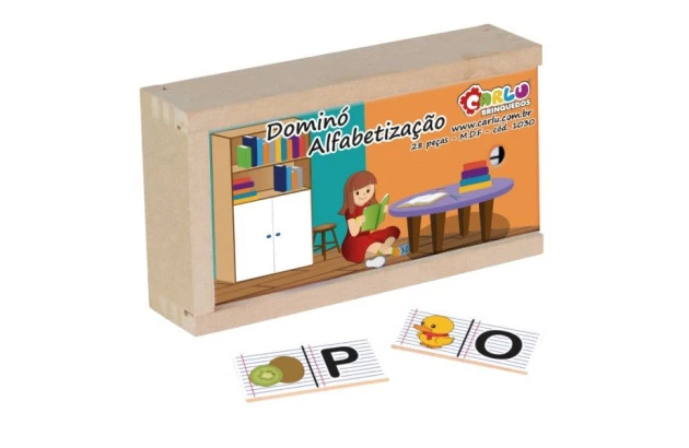 BRINQUEDO DOMINO ALFABETIZACAO 28 PEÇAS MDF 1030 CARLU