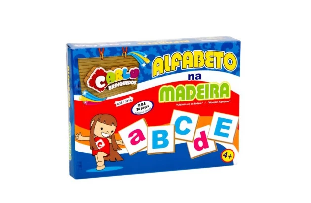 BRINQUEDO EDUCATIVO ALFABETO NA MADEIRA 26 PEÇAS EM MDF + 4 ANOS | CARLU 3016