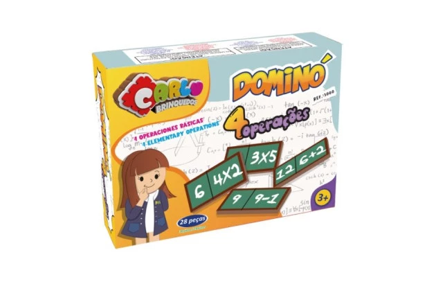BRINQUEDO DOMINO 4 OPERACOES 28 PEÇAS MDF CAIXA CARTONADA 3000 CARLU