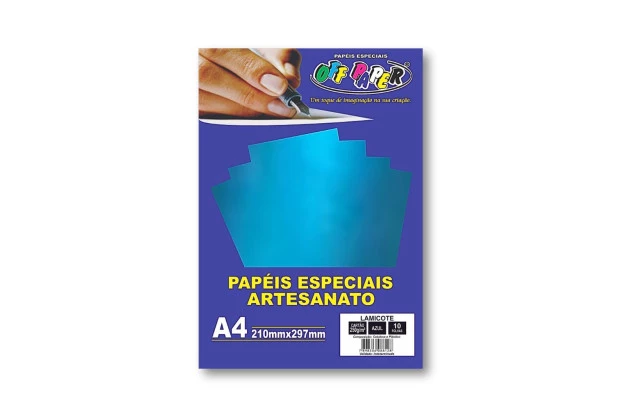 PAPEL LAMICOTE AZUL A4 250G PACOTE COM 10 FOLHAS OFFPAPER
