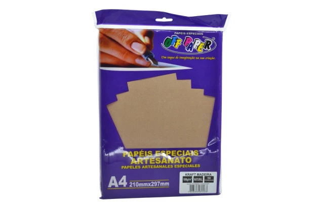 PAPEL KRAFT MADEIRA A4 180G 50 FOLHAS 210X297MM OFF PAPER